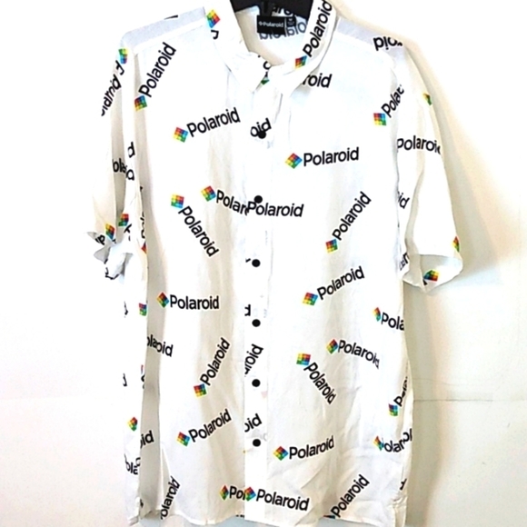 POLAROID CAMERA WHITE BUTTON-UP SHORT SLEEVE CASUAL SHIRT SIZE LARGE NWOT - Picture 6 of 6